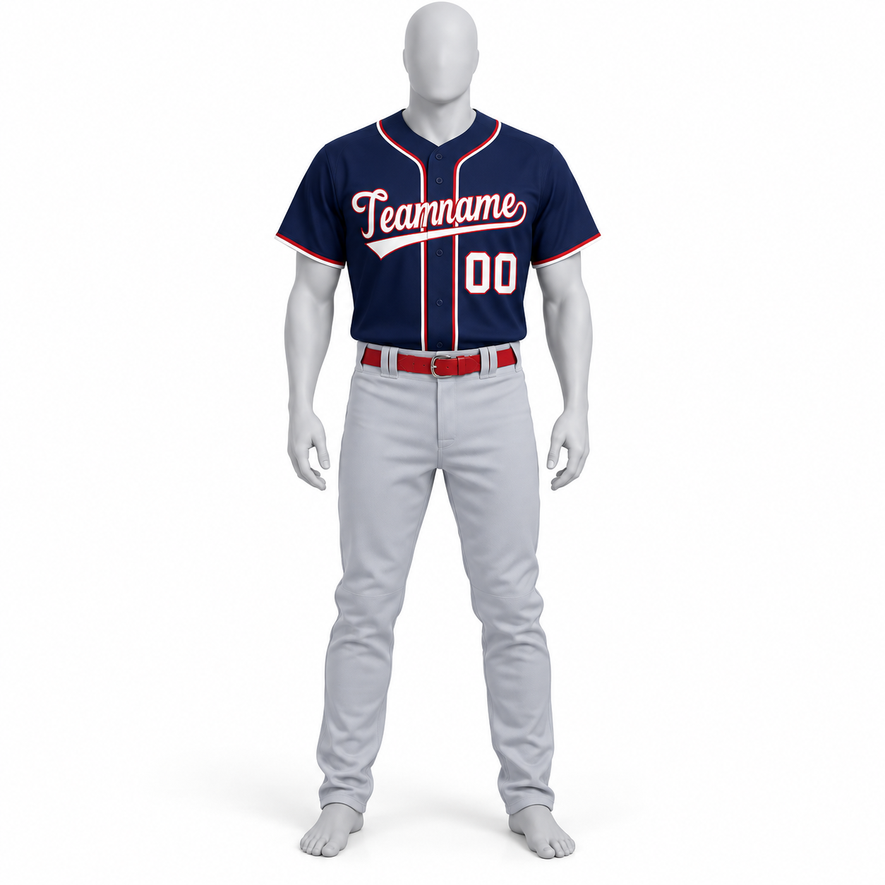 Custom Polyester Baseball Team Kit – Navy Button-Up Jersey & Grey Pants image 2