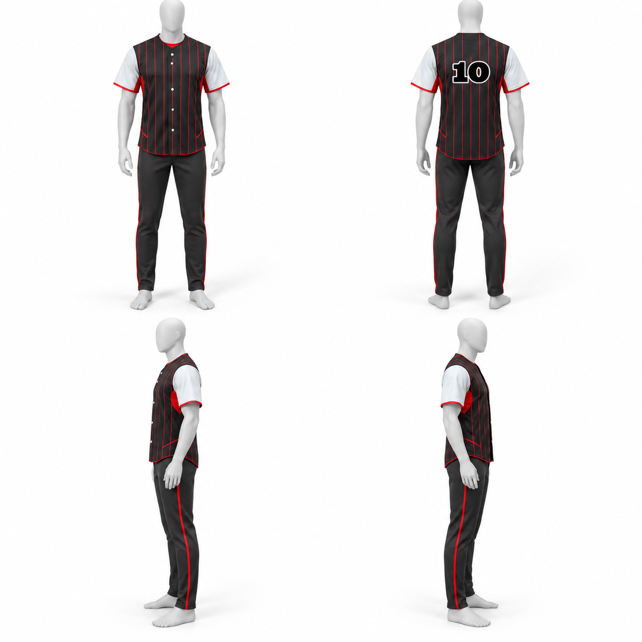 Polyester Pinstripe Baseball Uniform – Black & Red Jersey with Matching Pants image 2