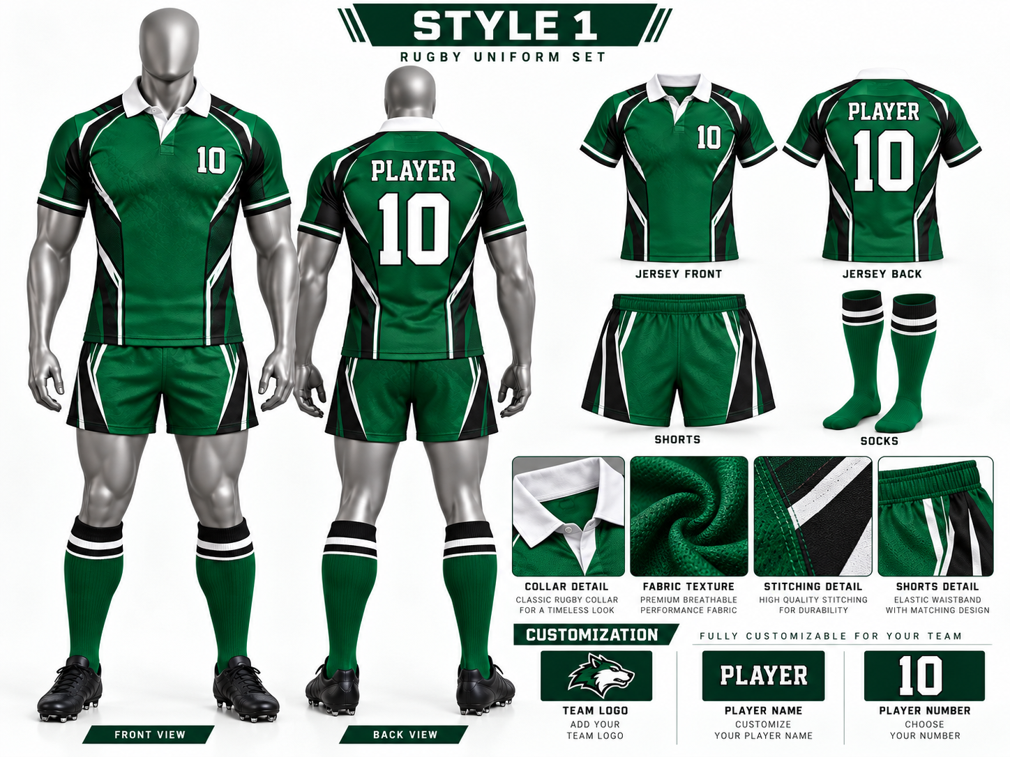 Custom Green Rugby Uniform Set – Premium Personalized Team Kit image 2