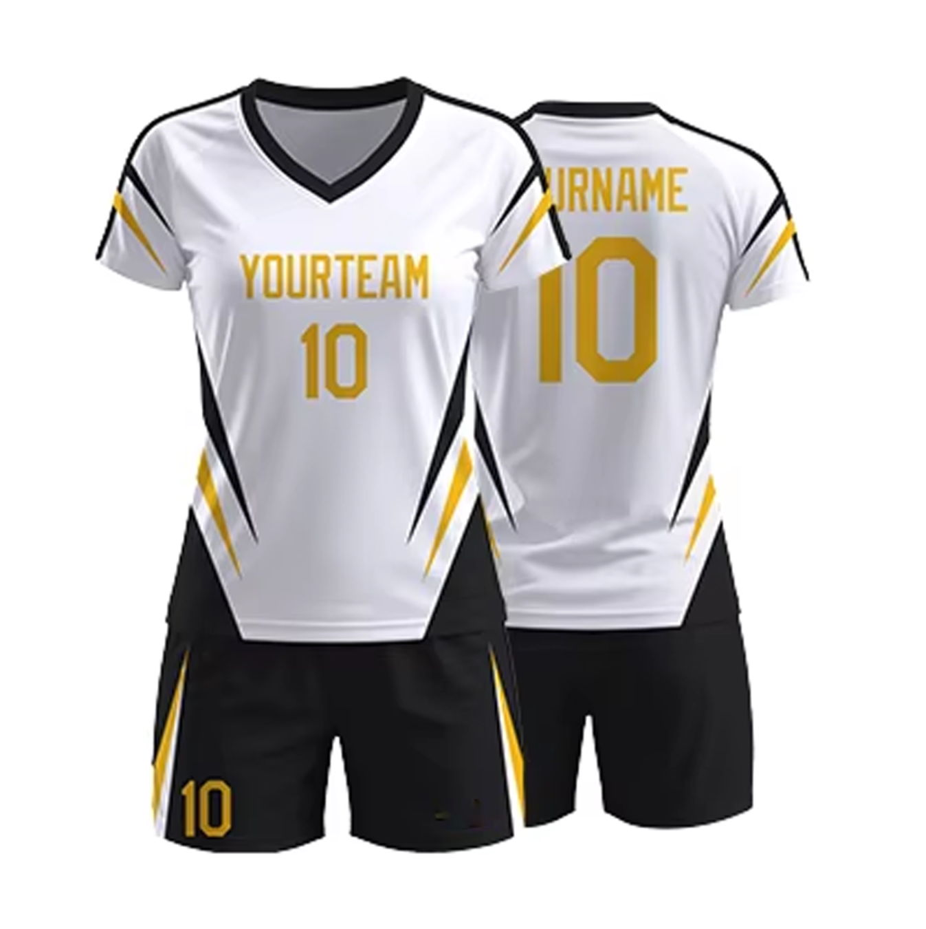 Custom White Black & Gold Volleyball Uniform Set – Sublimated Jersey & Shorts