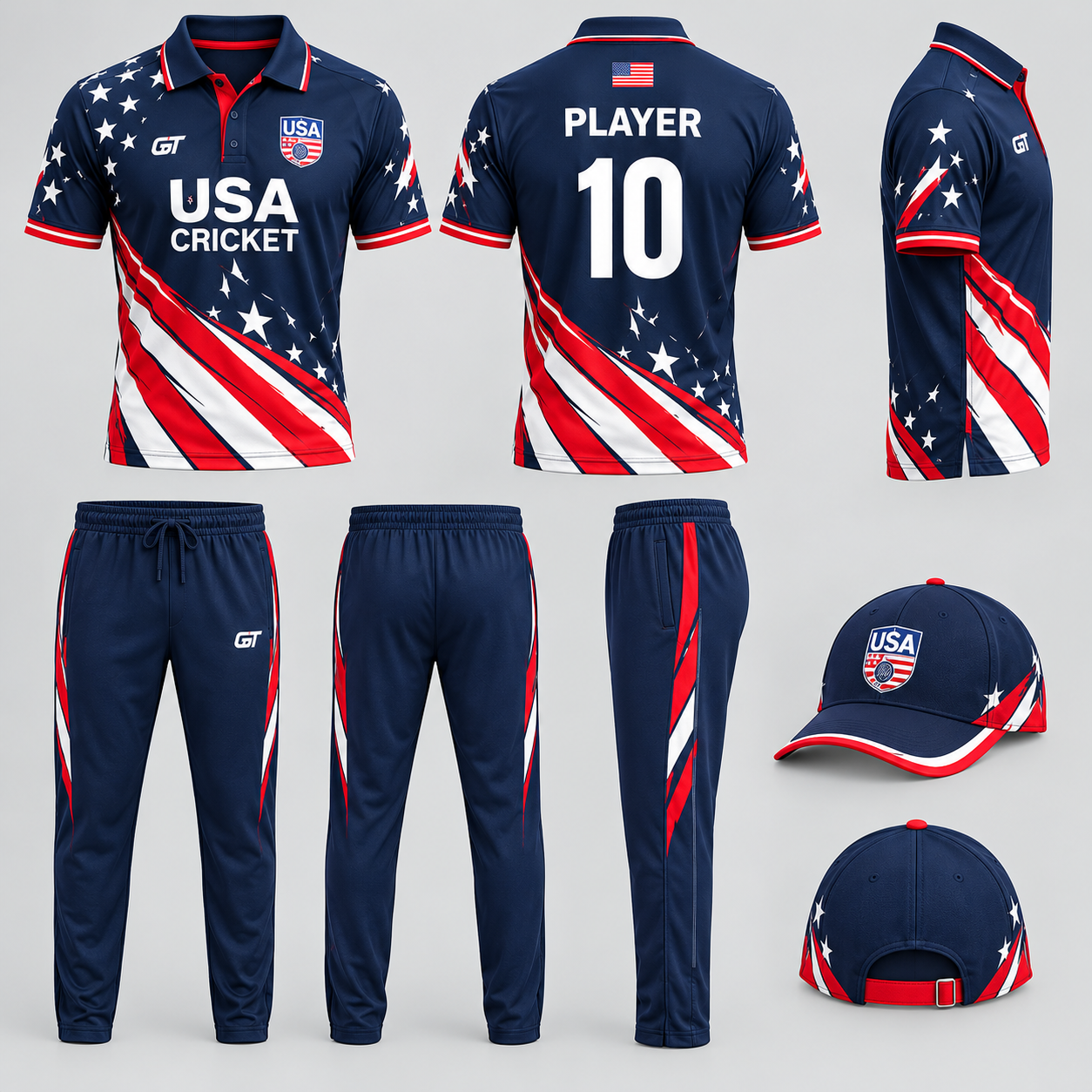 American Cricket Uniform Set – Polyester Sports Jersey, Trousers & Cap | Custom OEM & Wholesale Manufacturer