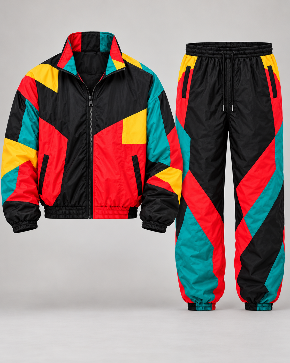 Custom Retro Colorblock Windbreaker Tracksuit – Jacket & Pants Set