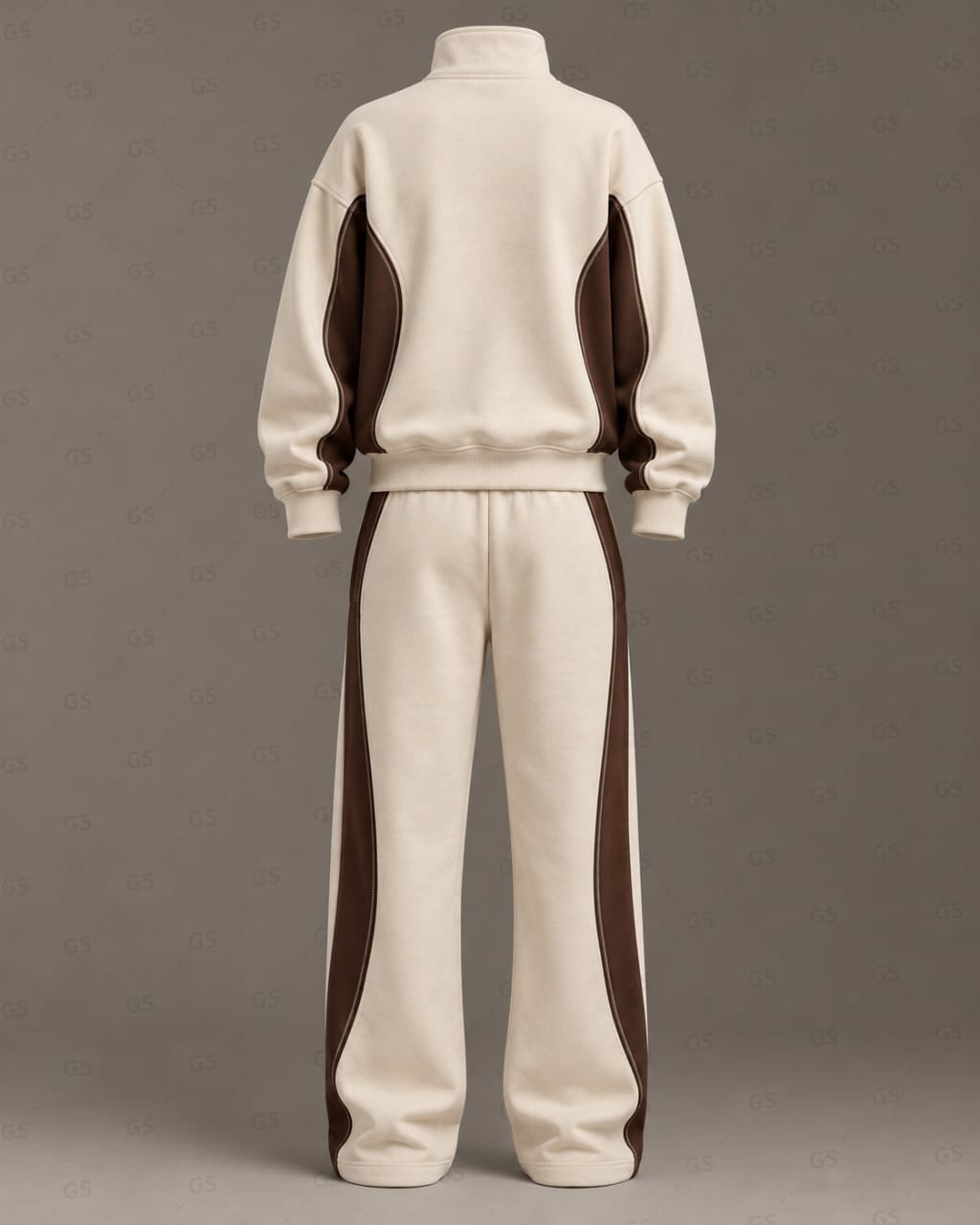 Custom Cream & Brown Colorblock Tracksuit – Private Label Two-Piece Set image 2