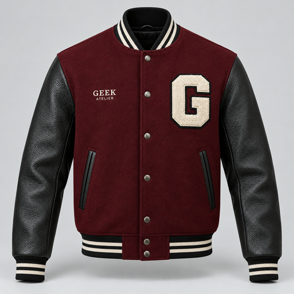 GEEK Leather Varsity Jacket Handcrafted Melton