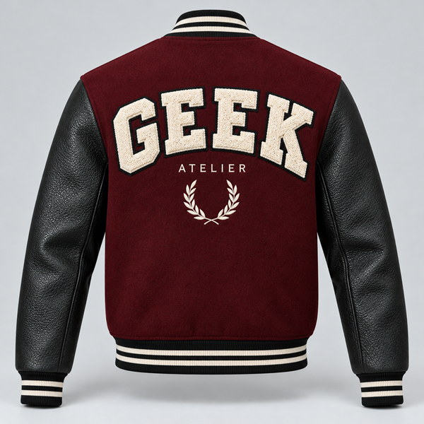 GEEK Leather Varsity Jacket Handcrafted Melton image 2