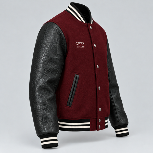 GEEK Leather Varsity Jacket Handcrafted Melton image 3