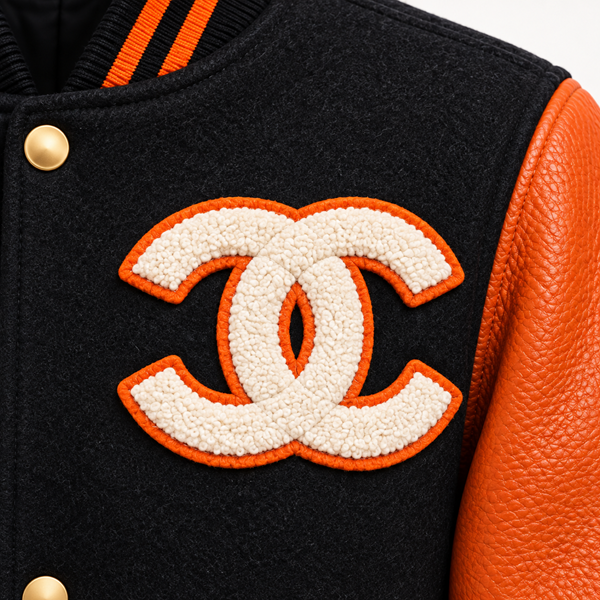 Custom Orange Leather Sleeve Varsity Jacket with Chenille Patches | Wholesale & Private Label image 4