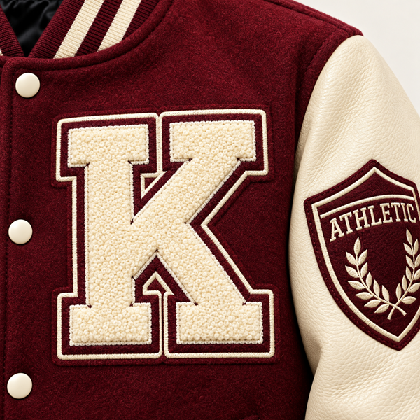 Custom Burgundy & Cream Varsity Jacket with Chenille Patches image 2