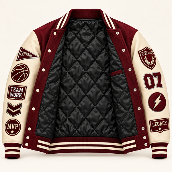 Custom Burgundy & Cream Varsity Jacket with Chenille Patches image 4
