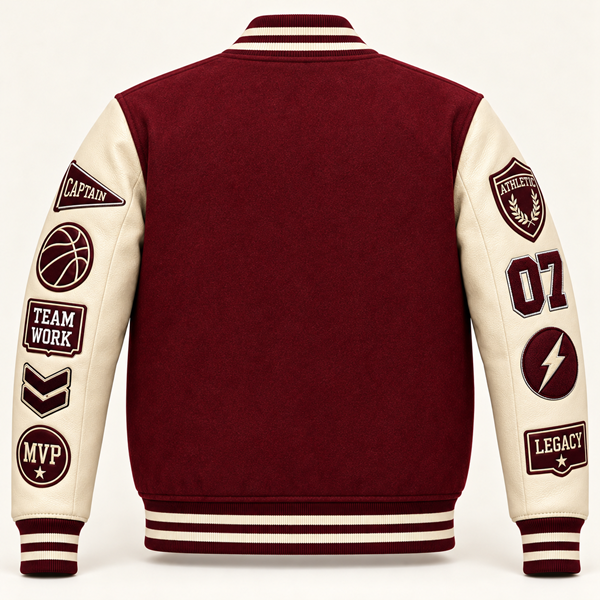 Custom Burgundy & Cream Varsity Jacket with Chenille Patches image 5
